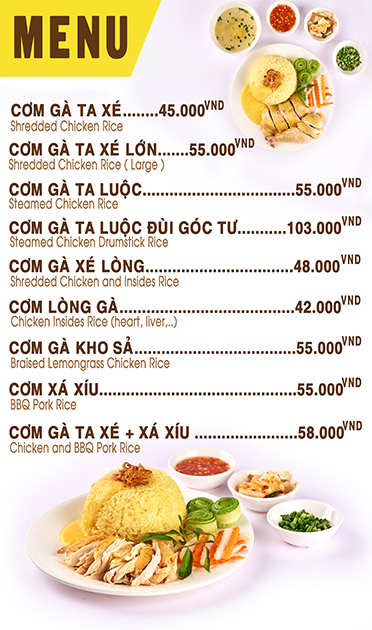 Cơm gà nha trang - menu 1