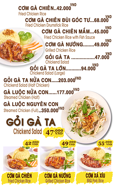 Cơm gà nha trang - menu 2